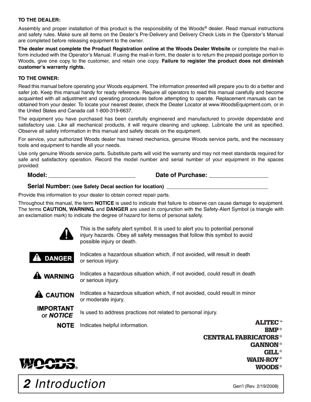 Woods Equipment 42C-6 manual Introduction, To the Dealer 