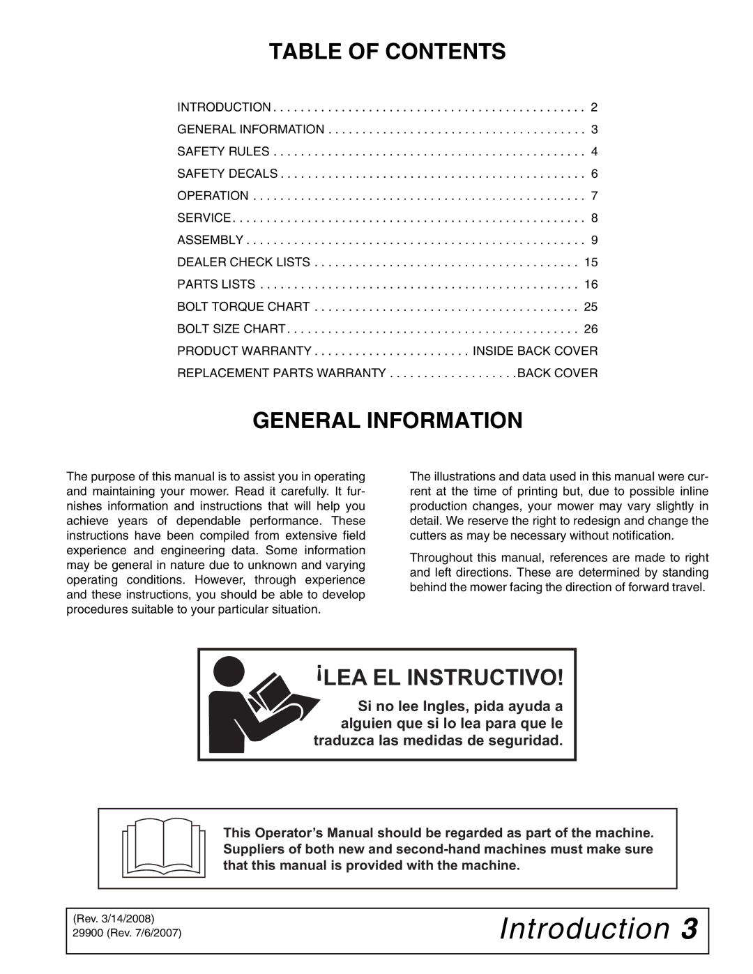 Woods Equipment 42C-6 manual Table of Contents, General Information 