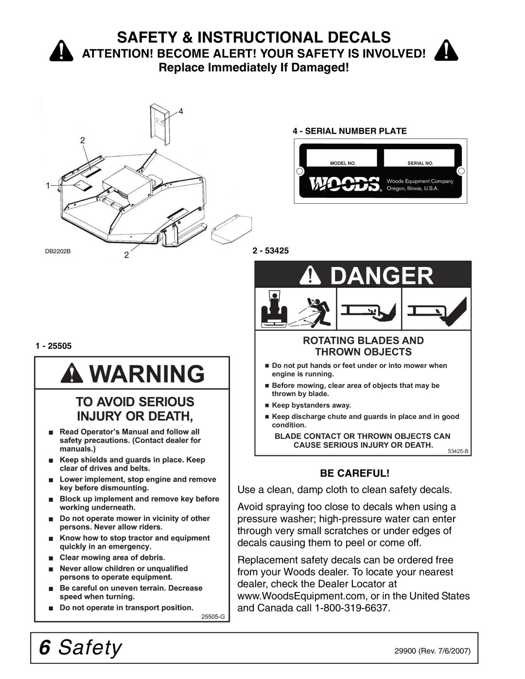 Woods Equipment 42C-6 manual Safety & Instructional Decals, Be Careful 