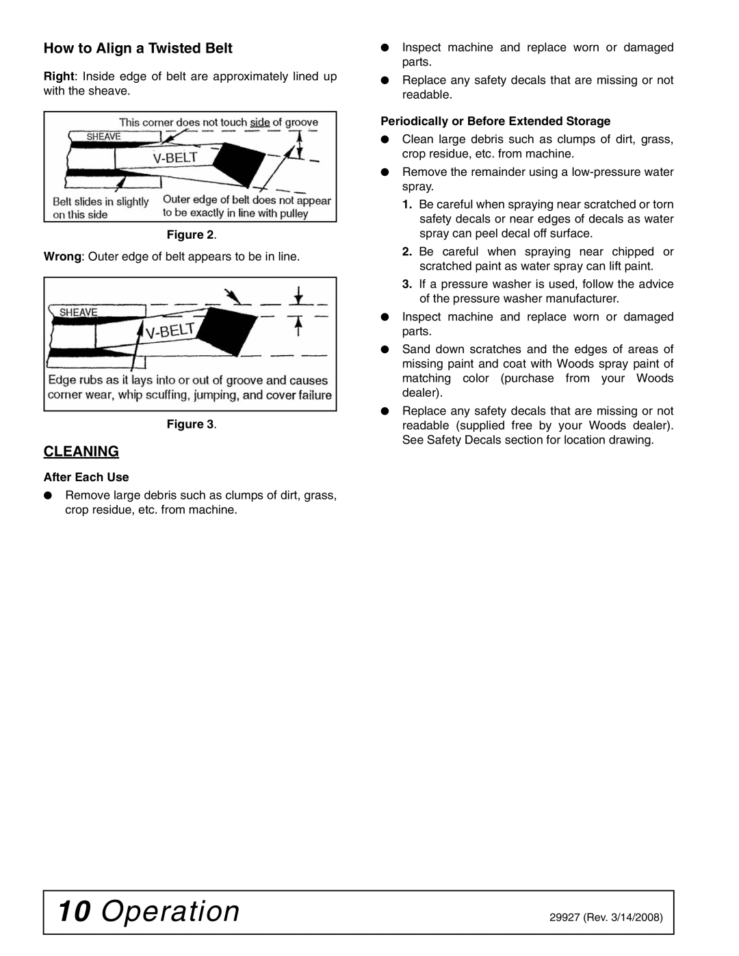 Woods Equipment 59C-2 manual How to Align a Twisted Belt, Cleaning 