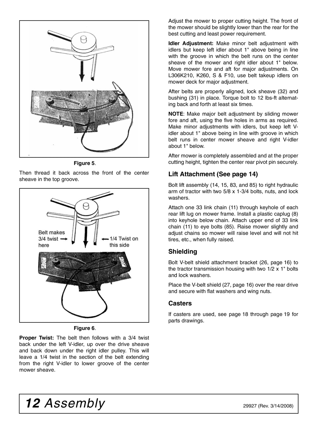 Woods Equipment 59C-2 manual Lift Attachment See, Shielding, Casters 