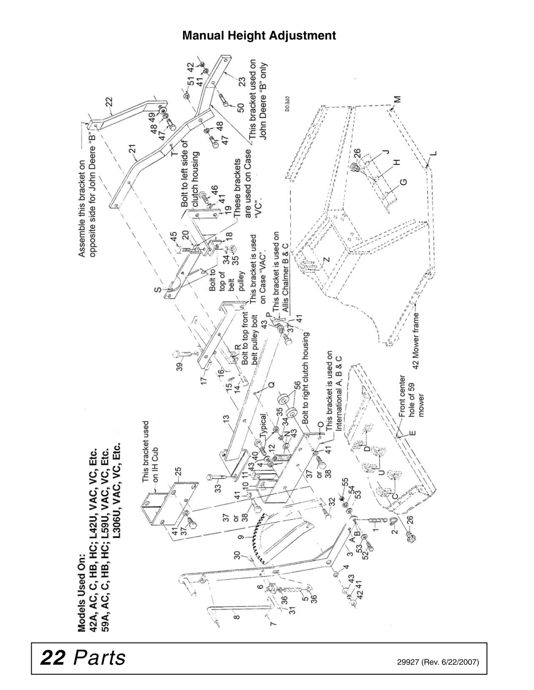 Woods Equipment 59C-2 manual Manual Height Adjustment 