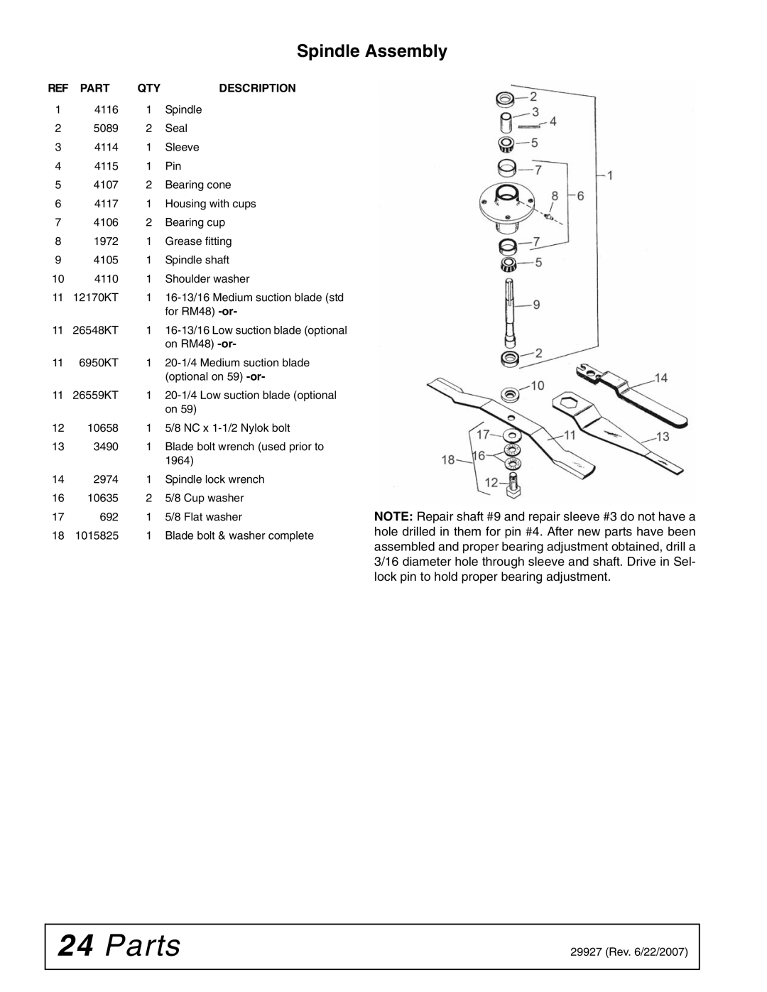 Woods Equipment 59C-2 manual Spindle Assembly 