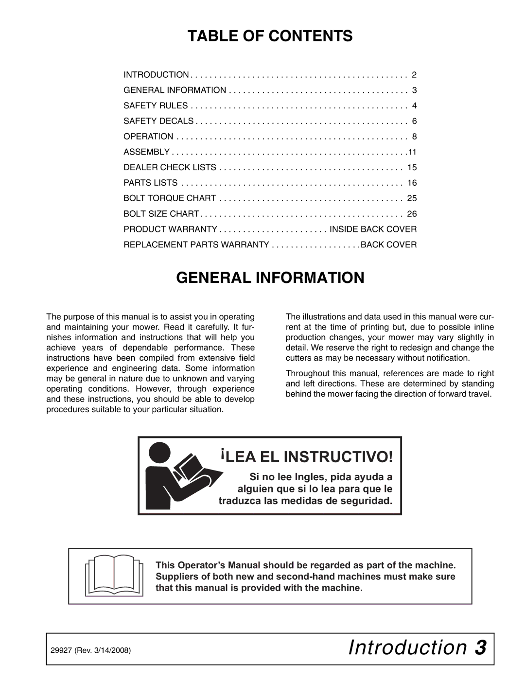 Woods Equipment 59C-2 manual Table of Contents, General Information 