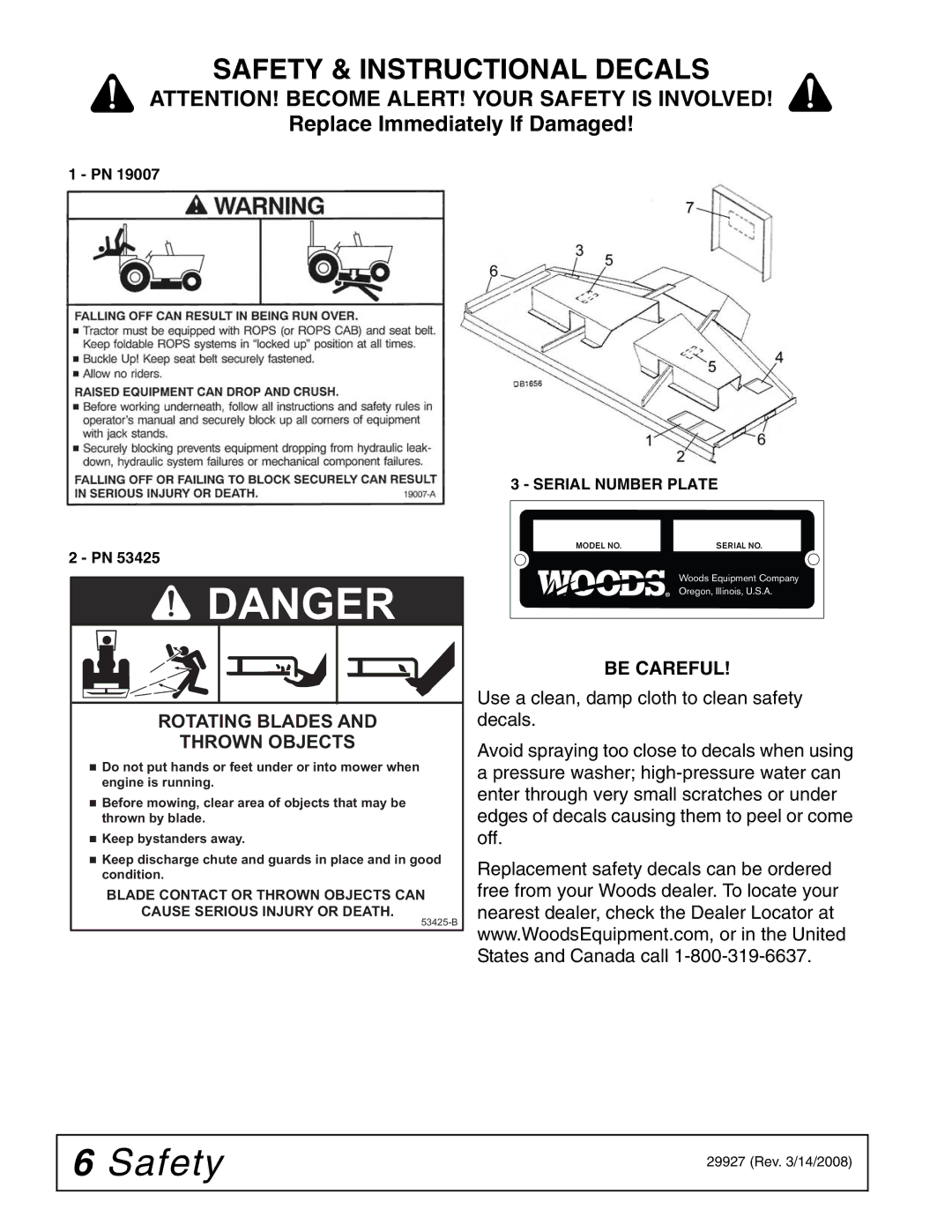 Woods Equipment 59C-2 manual Safety & Instructional Decals, Be Careful 