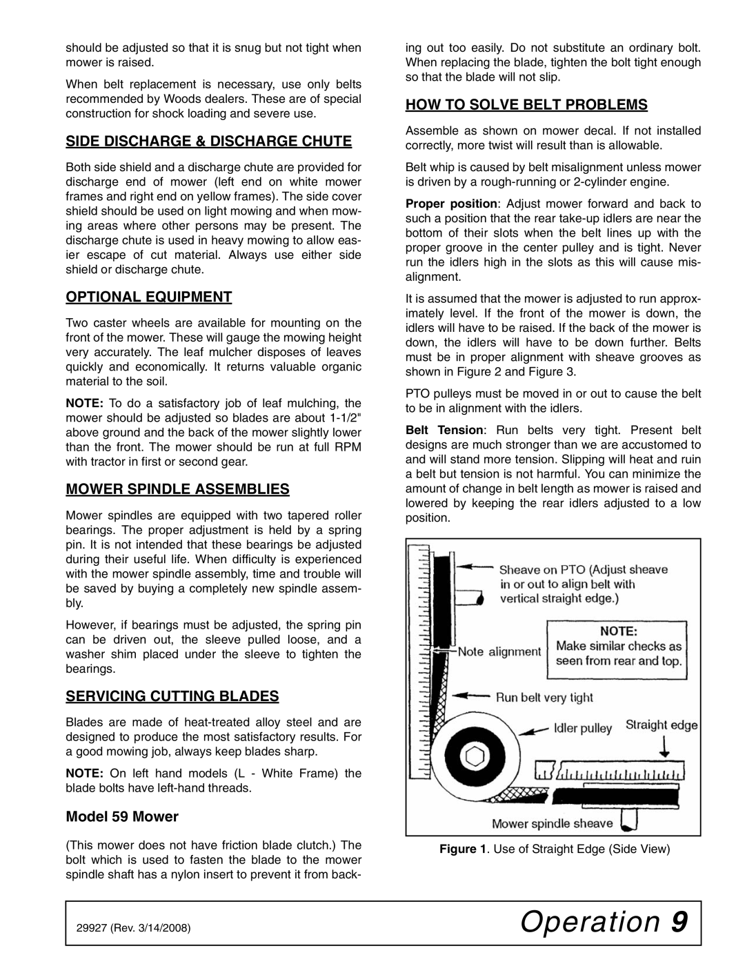 Woods Equipment 59C-2 manual Side Discharge & Discharge Chute, Optional Equipment, Mower Spindle Assemblies 