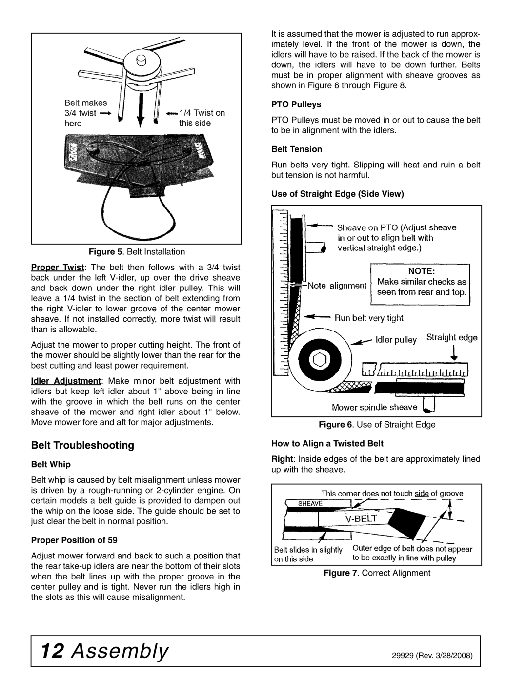 Woods Equipment 59CLF-4, 59CL-4 manual Belt Troubleshooting, Belt Whip 