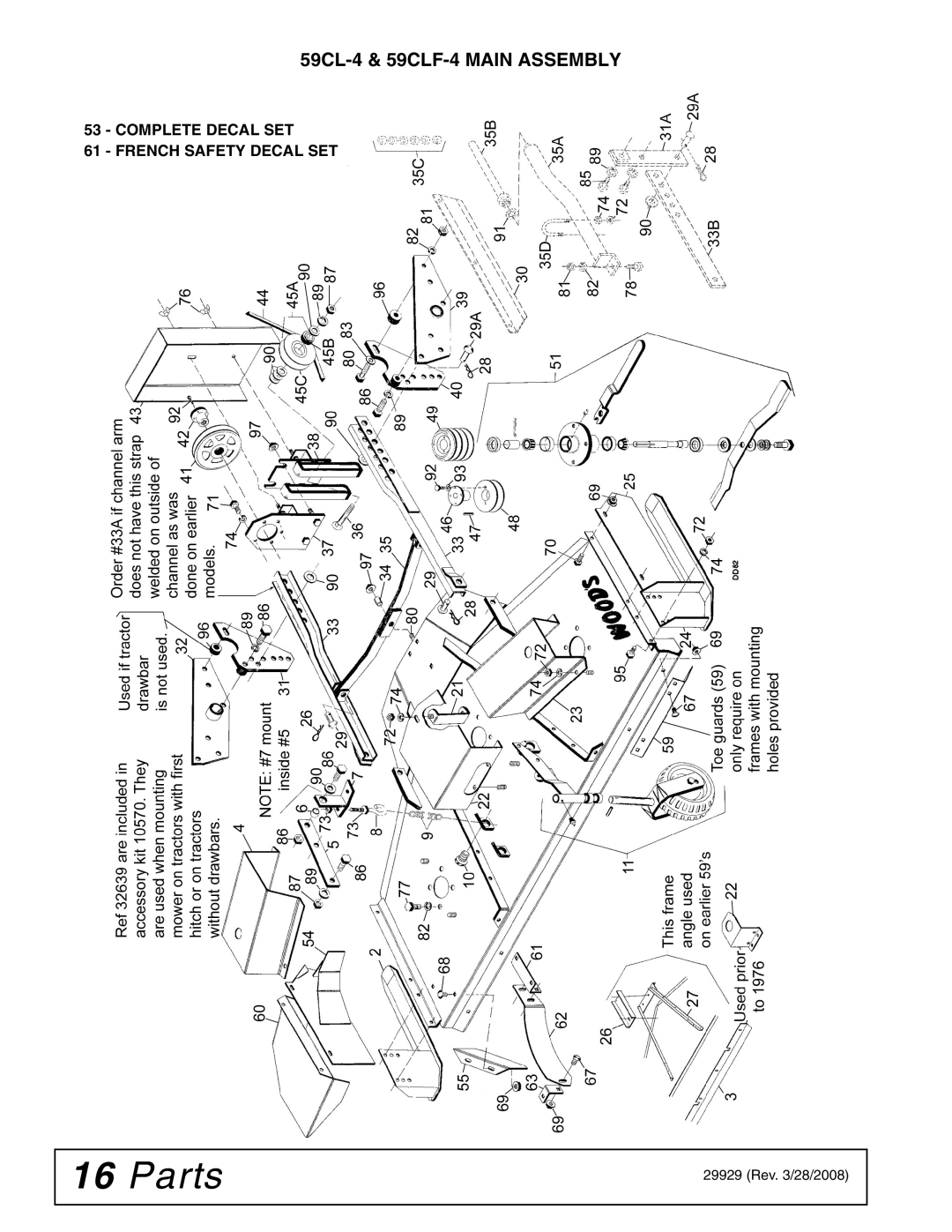 Woods Equipment manual Parts, 59CL-4 & 59CLF-4 Main Assembly 