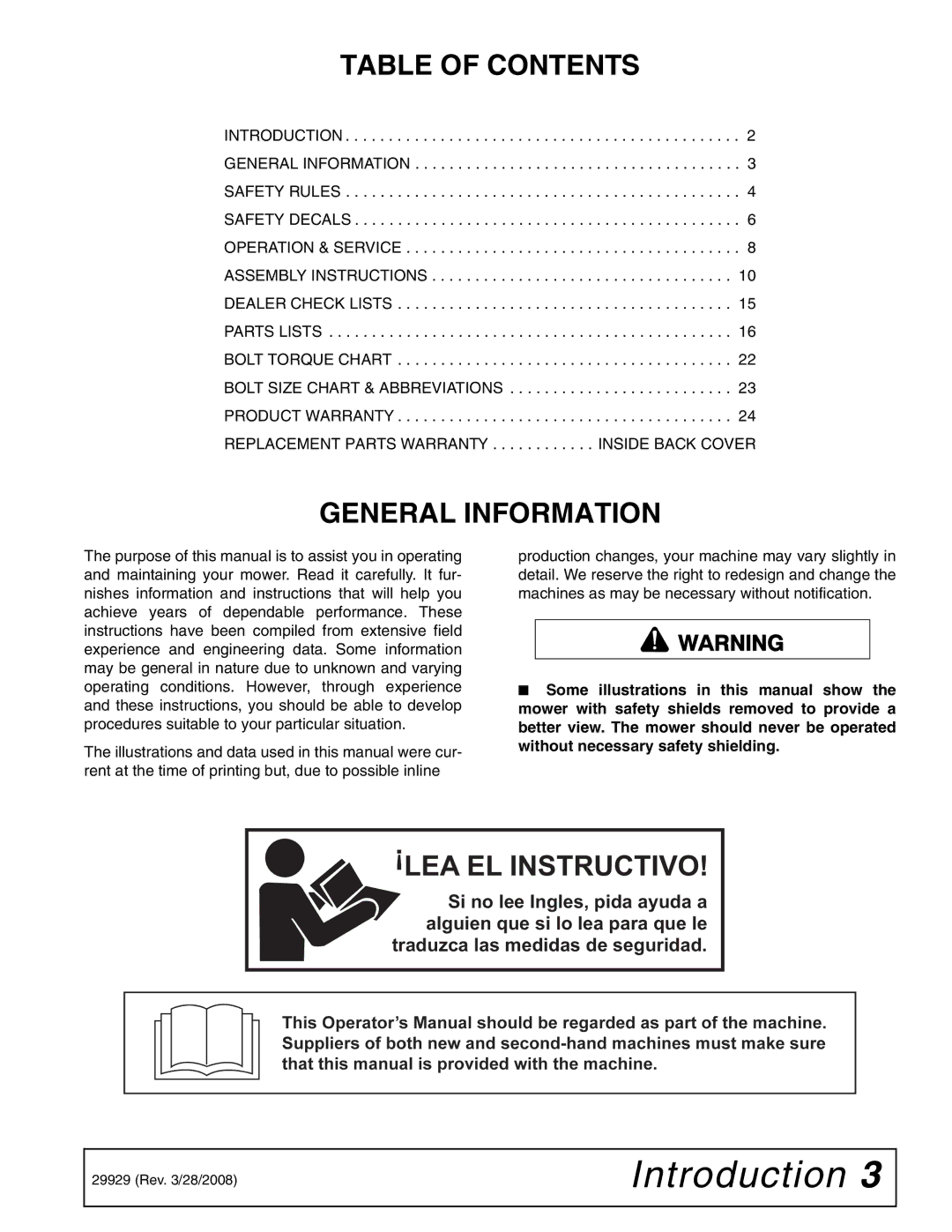 Woods Equipment 59CL-4, 59CLF-4 manual Table of Contents, General Information 