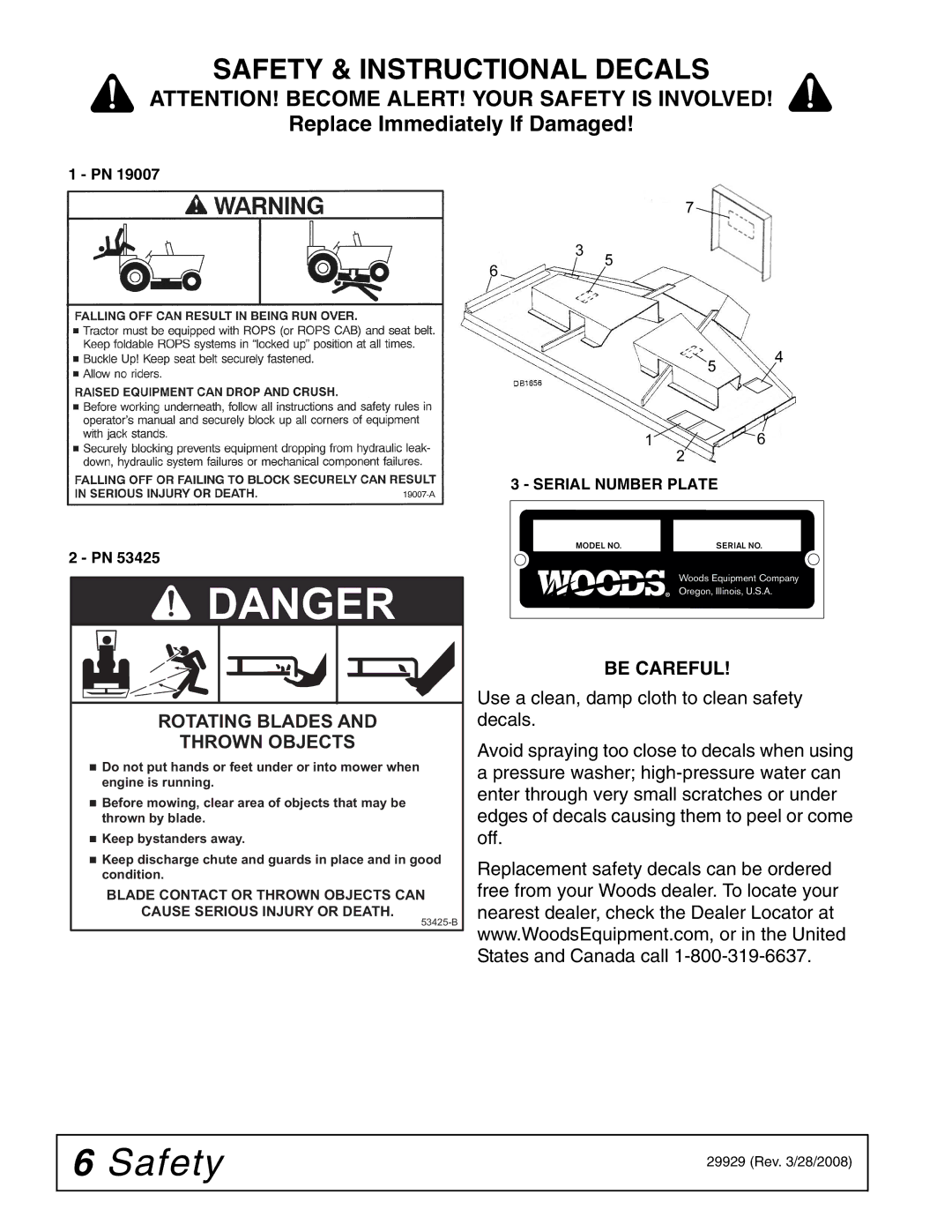 Woods Equipment 59CLF-4, 59CL-4 manual Safety & Instructional Decals, Be Careful 