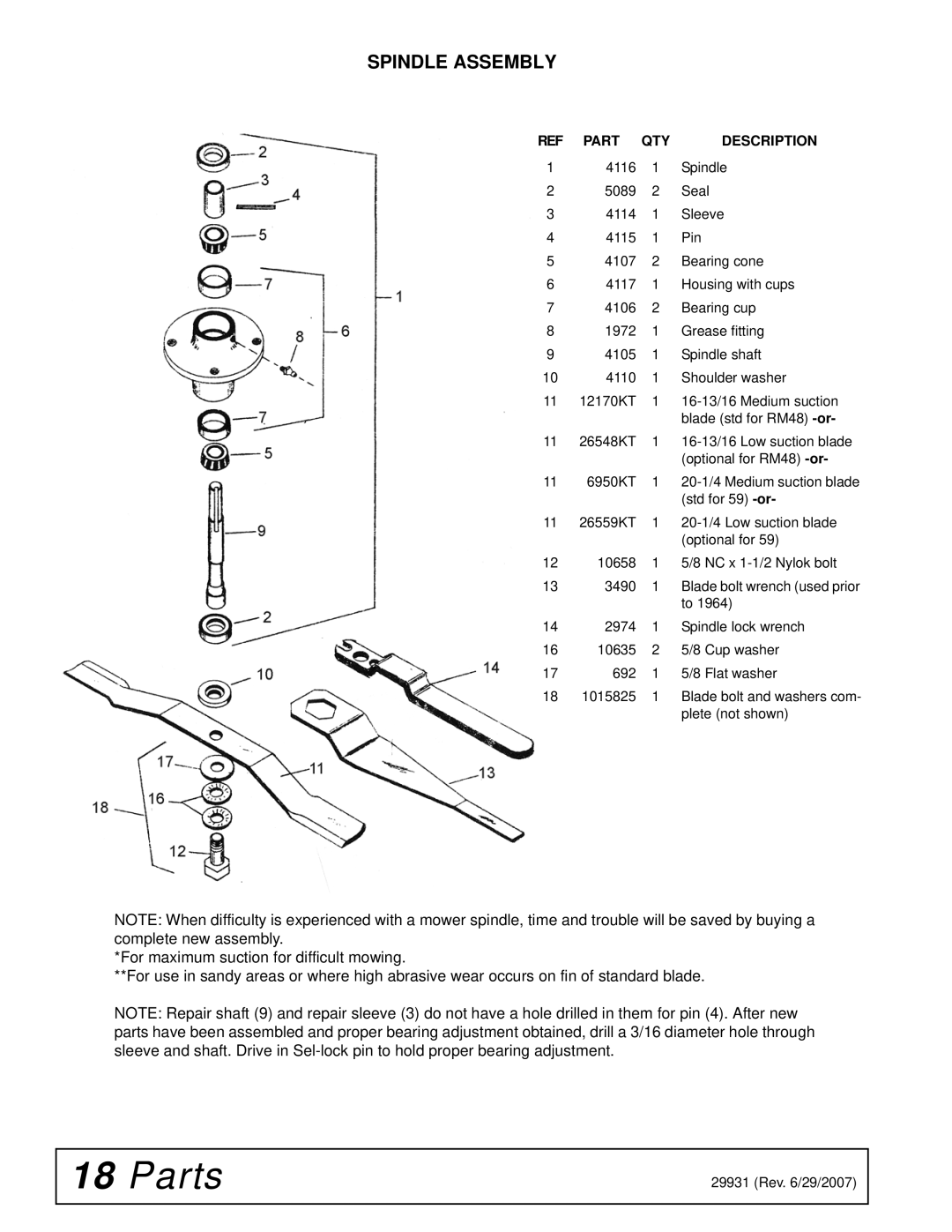 Woods Equipment 59HC-1 manual Spindle Assembly 