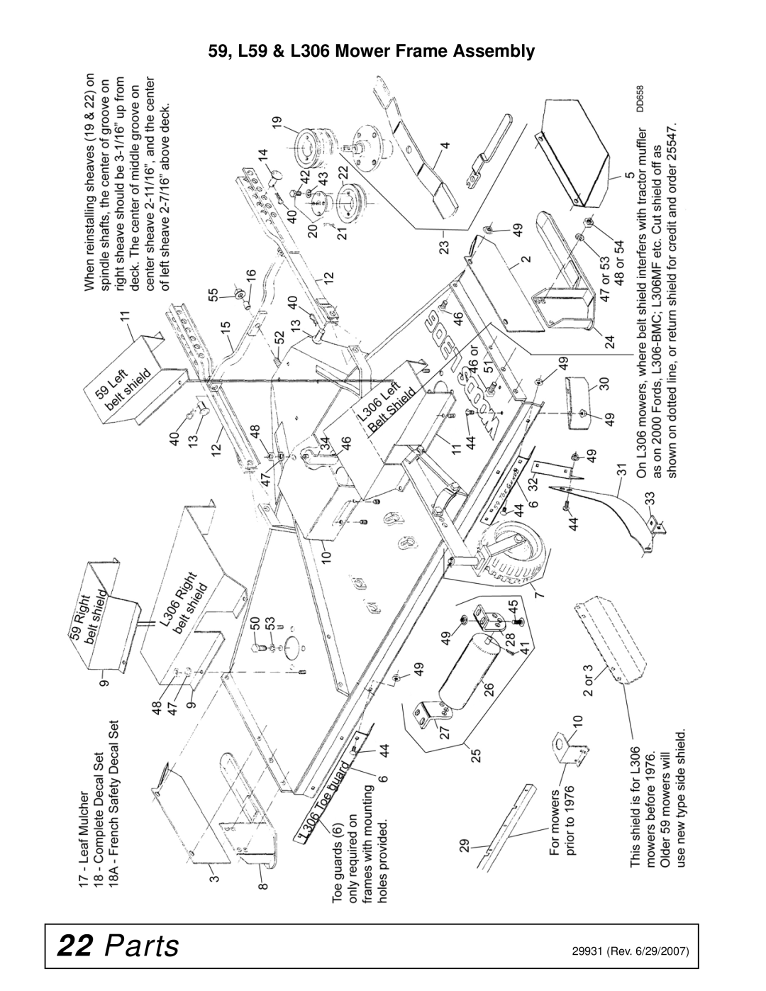 Woods Equipment 59HC-1 manual 59, L59 & L306 Mower Frame Assembly 