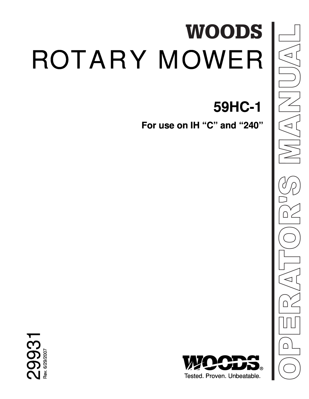 Woods Equipment 59HC-1 manual For use on IH “C” and “240”, Rotary Mower, 29931, Operators Manual 