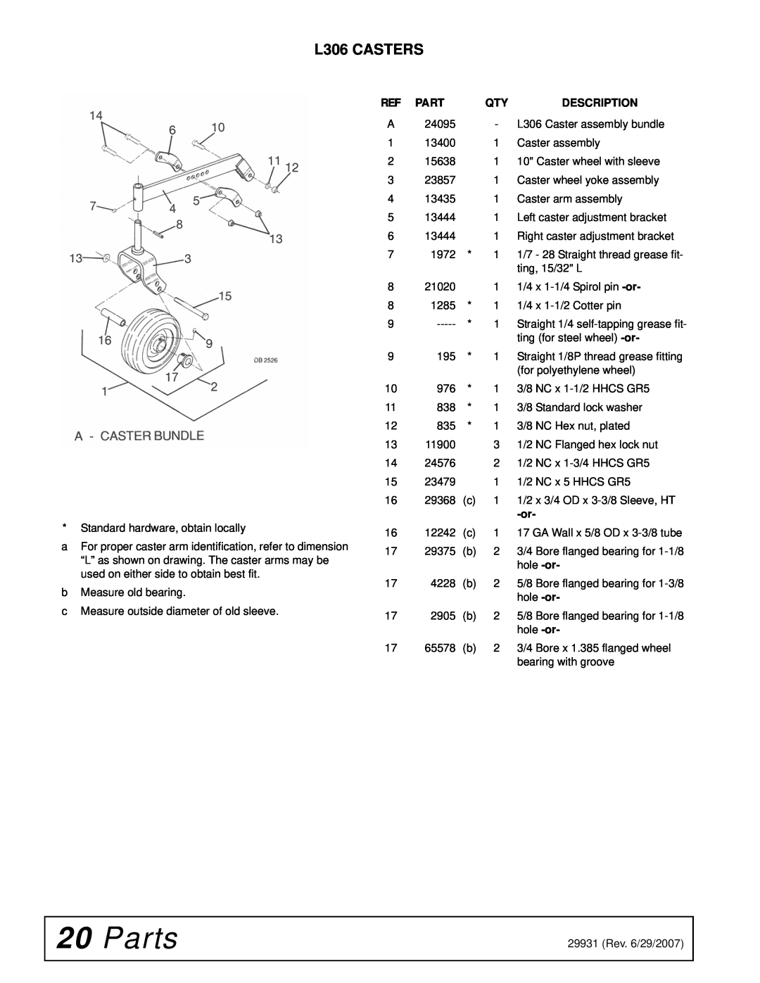 Woods Equipment 59HC-1 manual Parts, L306 CASTERS 