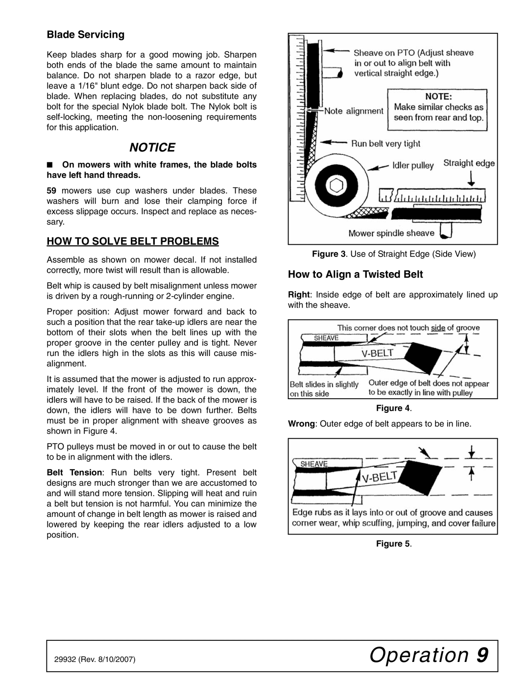 Woods Equipment 59LB-1 manual Blade Servicing, HOW to Solve Belt Problems, How to Align a Twisted Belt 