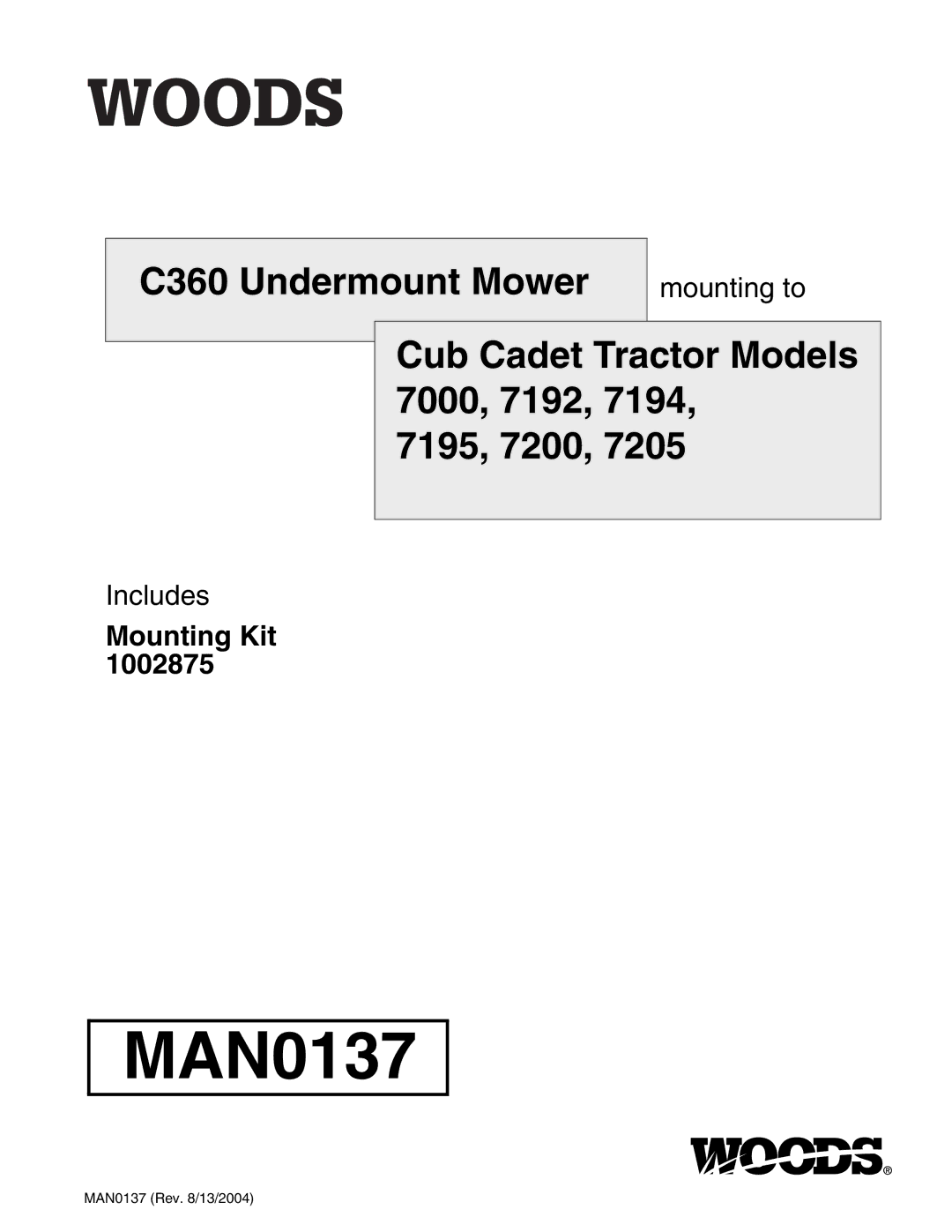 Woods Equipment 7000, 7192, 7194, 7195, 7200, 7205 manual MAN0137 