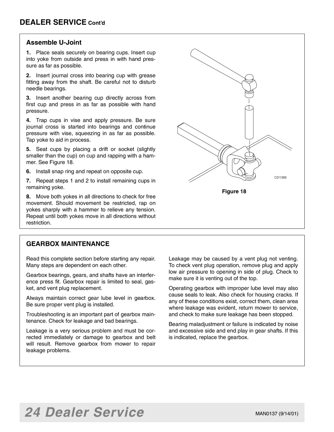 Woods Equipment 7000, 7192, 7194, 7195, 7200, 7205 manual Assemble U-Joint, Gearbox Maintenance 