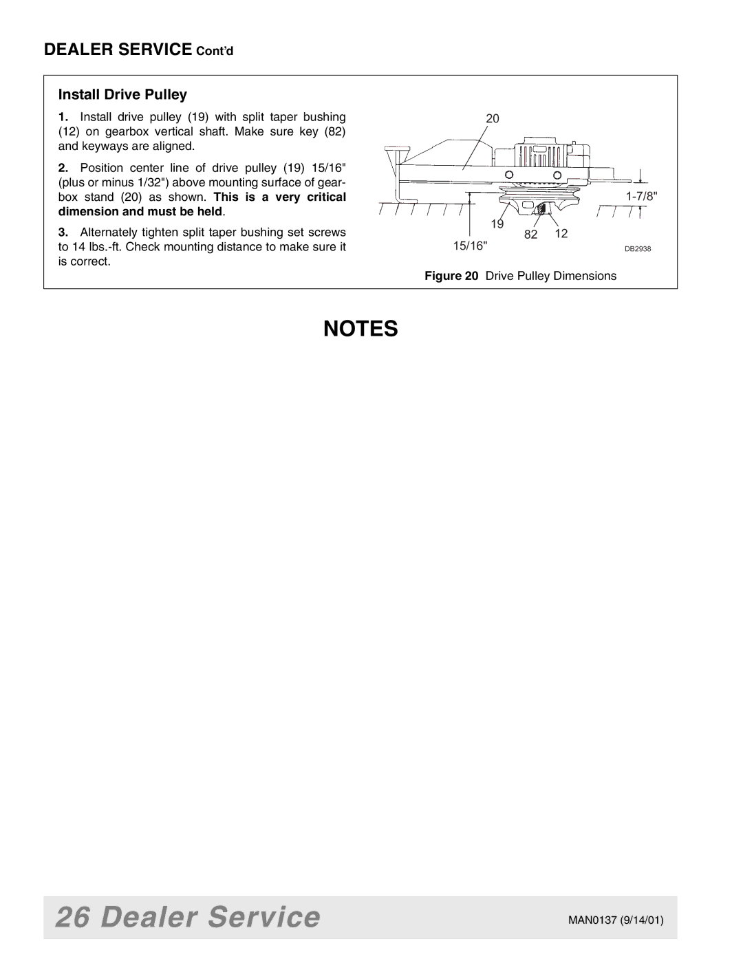 Woods Equipment 7000, 7192, 7194, 7195, 7200, 7205 manual Install Drive Pulley, Drive Pulley Dimensions 