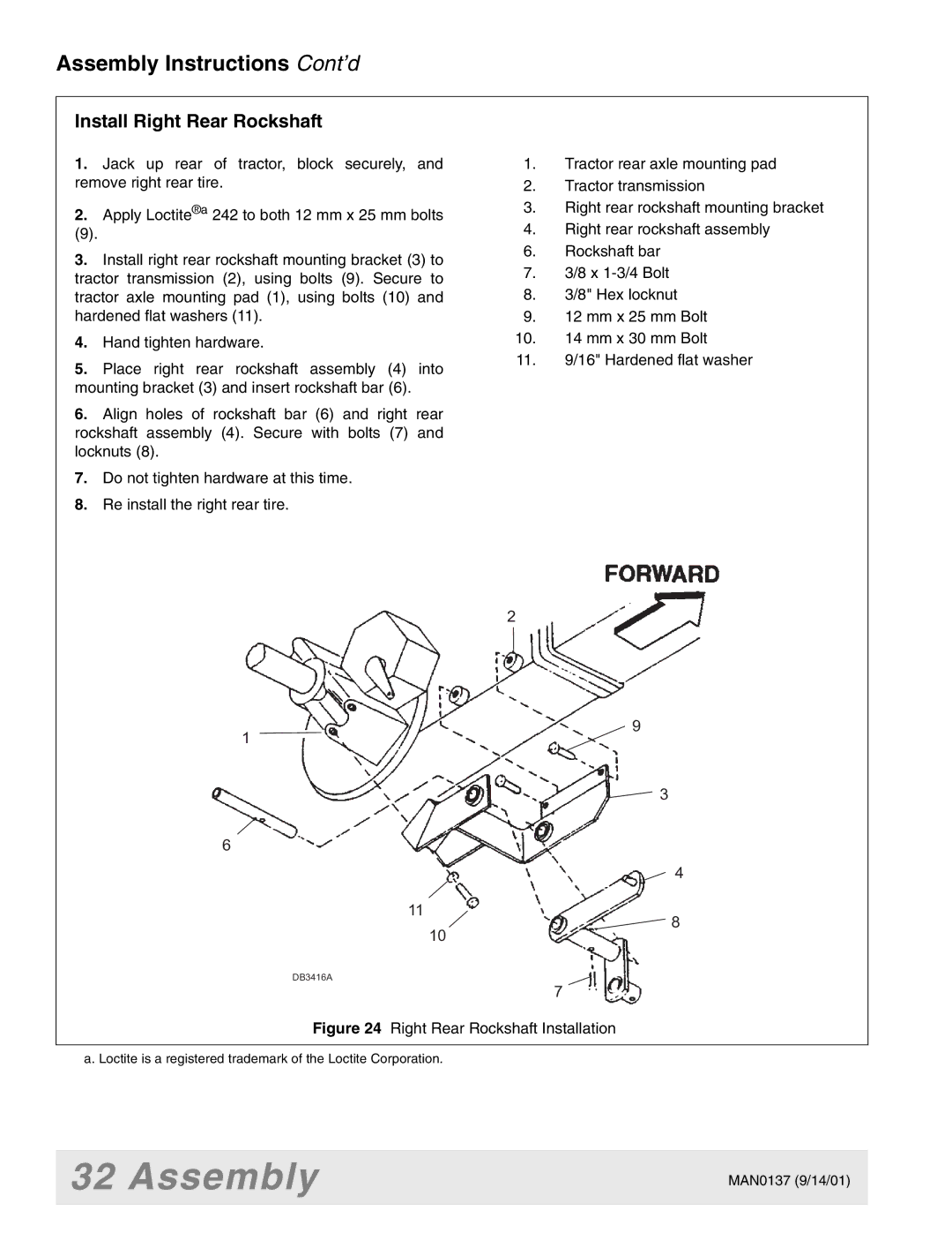 Woods Equipment 7000, 7192, 7194, 7195, 7200, 7205 manual Install Right Rear Rockshaft, Right Rear Rockshaft Installation 