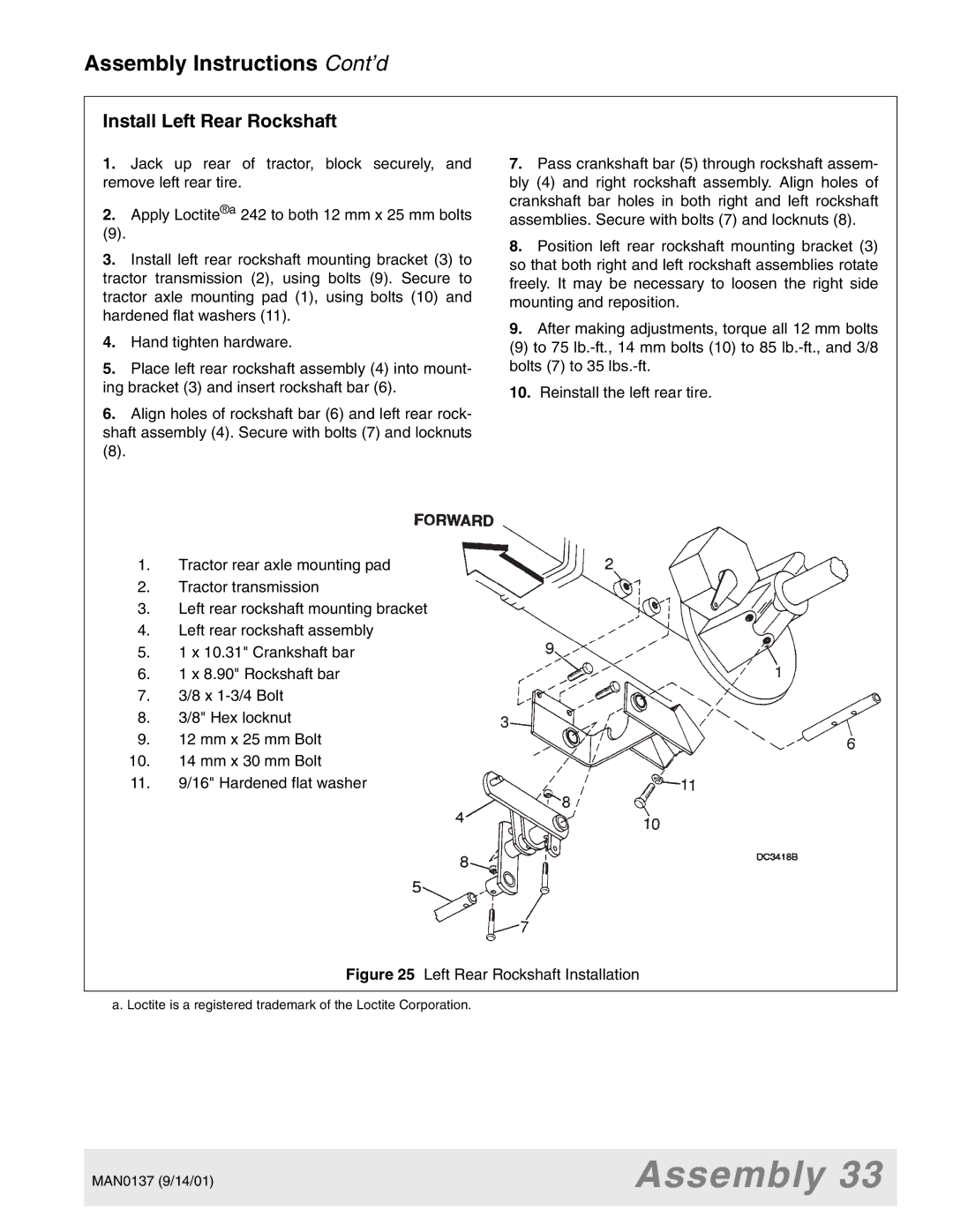 Woods Equipment 7000, 7192, 7194, 7195, 7200, 7205 manual Install Left Rear Rockshaft, Left Rear Rockshaft Installation 