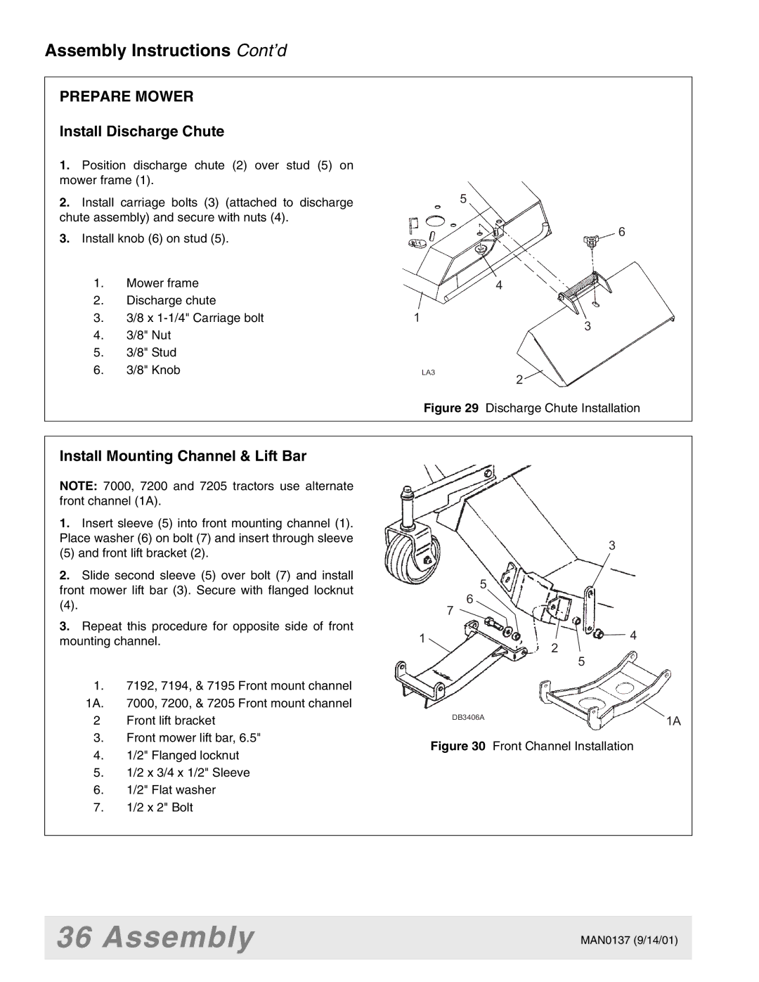 Woods Equipment 7000, 7192, 7194, 7195, 7200, 7205 manual Prepare Mower, Install Discharge Chute 