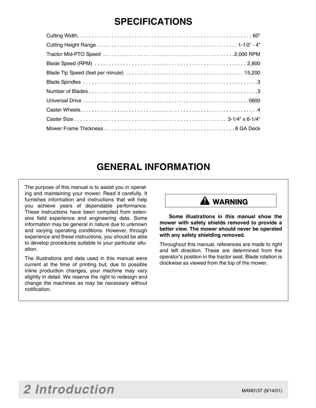 Woods Equipment 7000, 7192, 7194, 7195, 7200, 7205 manual Specifications, General Information 