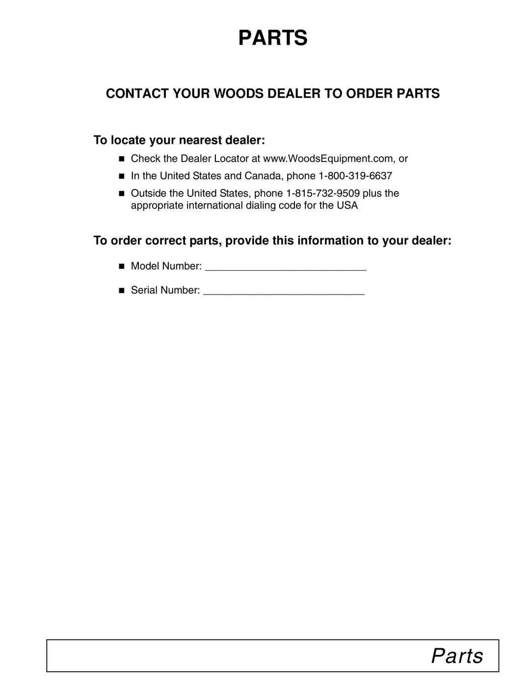 Woods Equipment 7000, 7192, 7194, 7195, 7200, 7205 manual Parts 