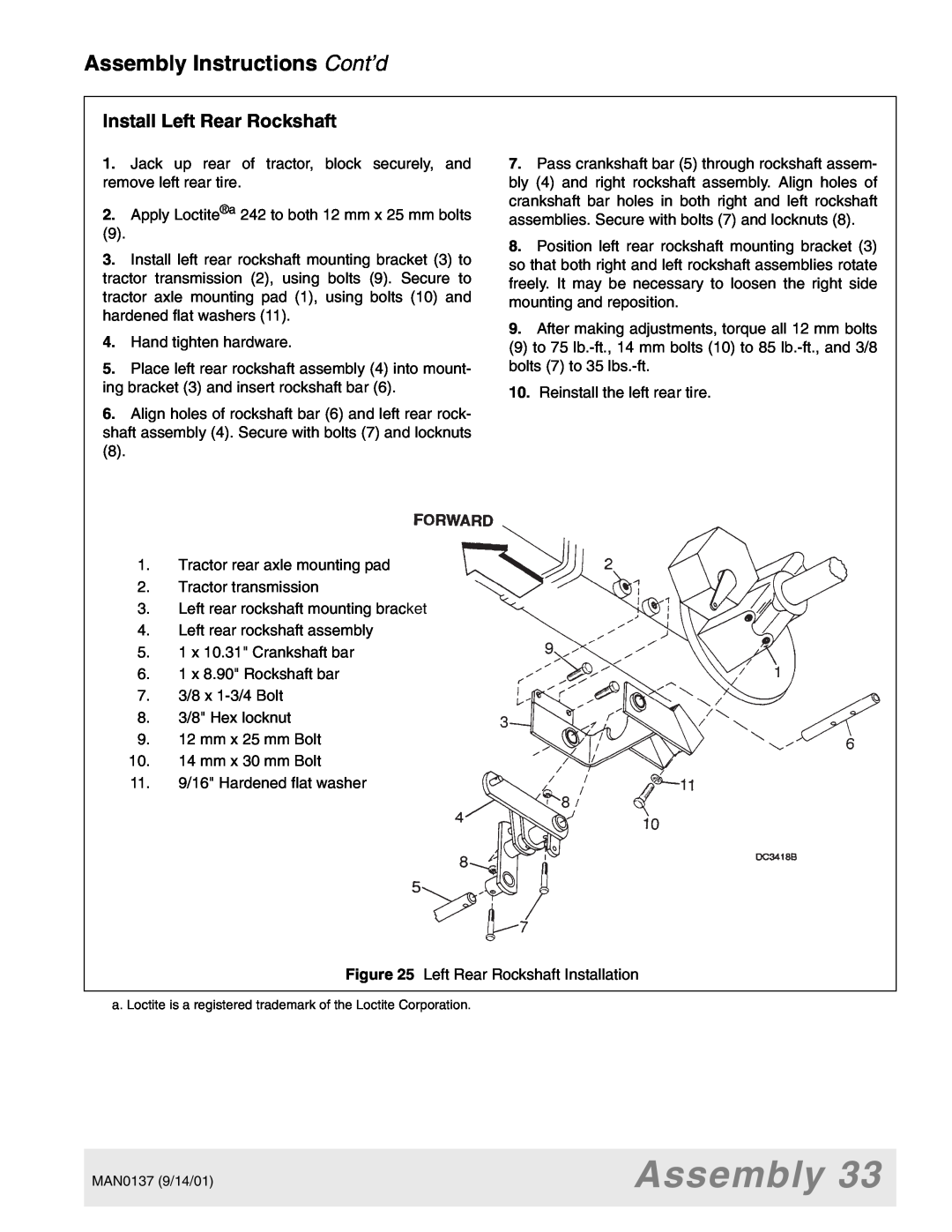 Woods Equipment 7000, 7192, 7194, 7195, 7200, 7205 manual Install Left Rear Rockshaft, Assembly Instructions Cont’d 