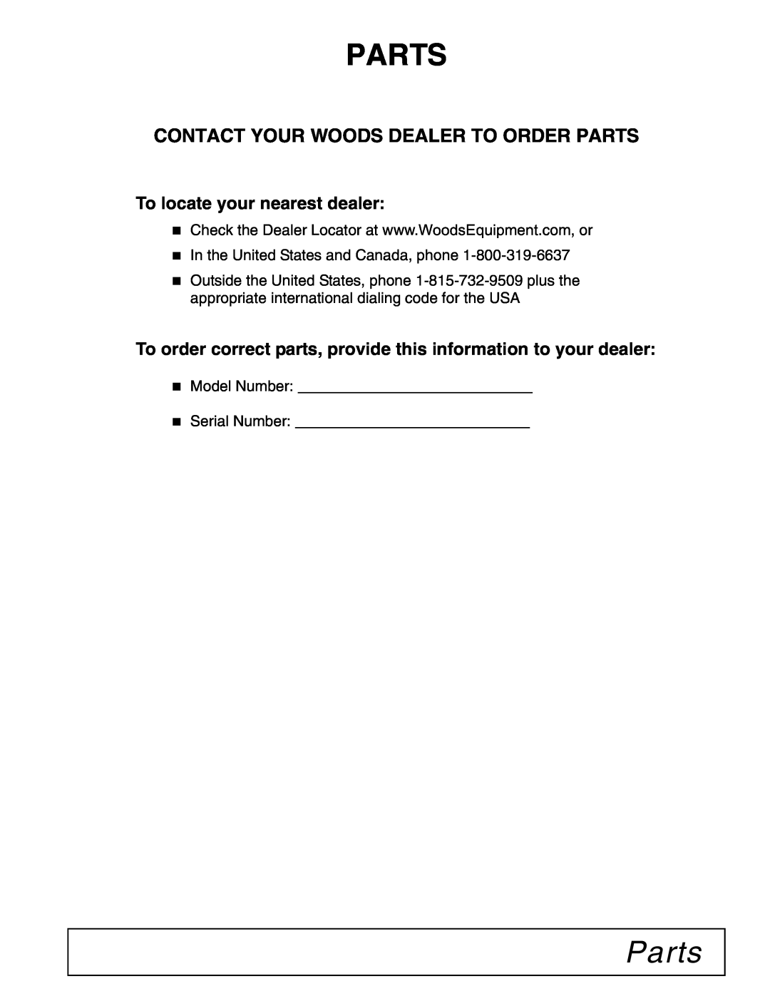 Woods Equipment 7000, 7192, 7194, 7195, 7200, 7205 manual Contact Your Woods Dealer To Order Parts 