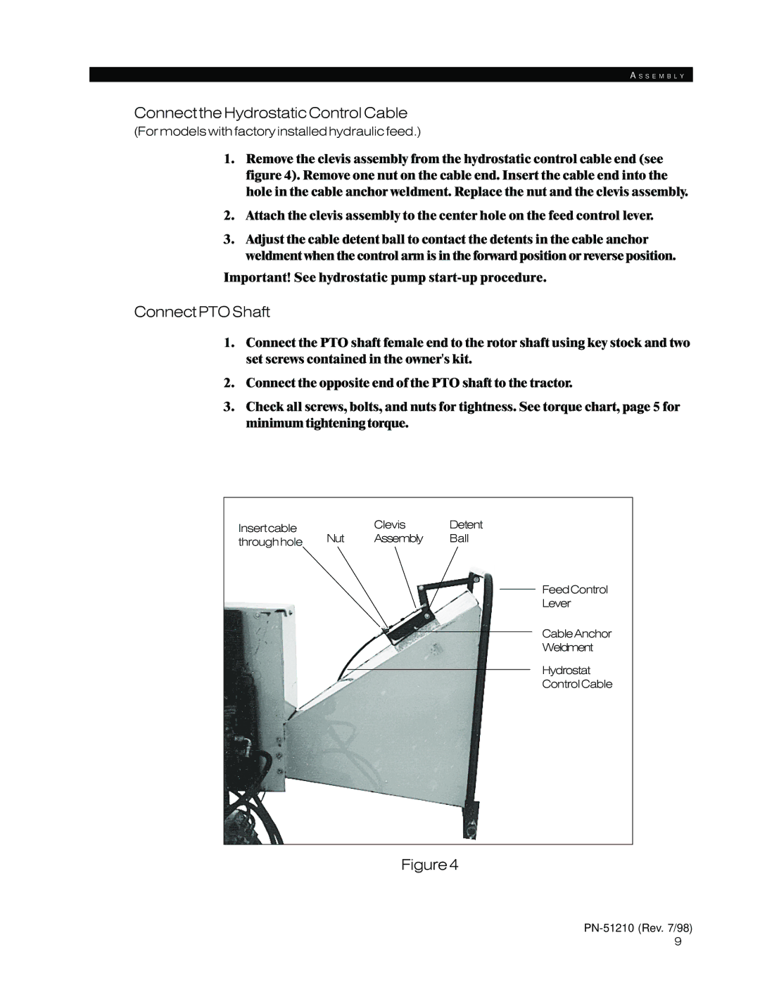 Woods Equipment 8100, 8000 manual Connect the Hydrostatic Control Cable, Connect PTO Shaft 