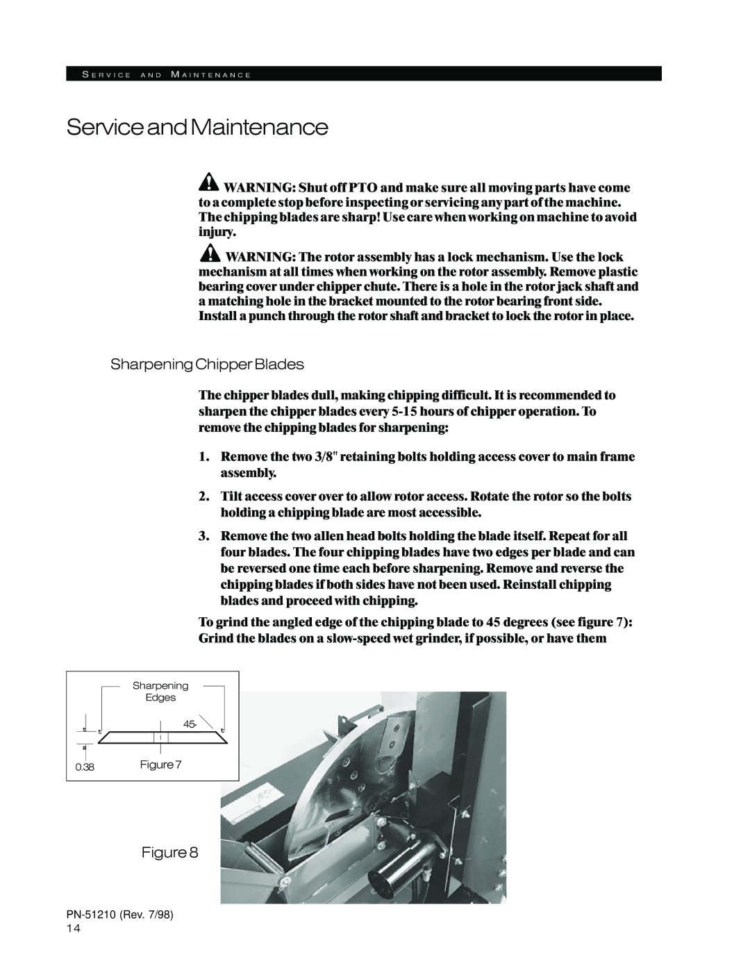 Woods Equipment 8000, 8100 manual ServiceandMaintenance, SharpeningChipperBlades 