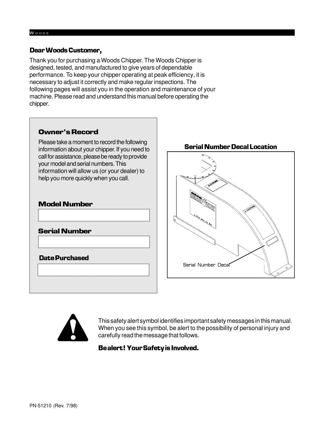 Woods Equipment 8000, 8100 manual Bealert!YourSafetyisInvolved 