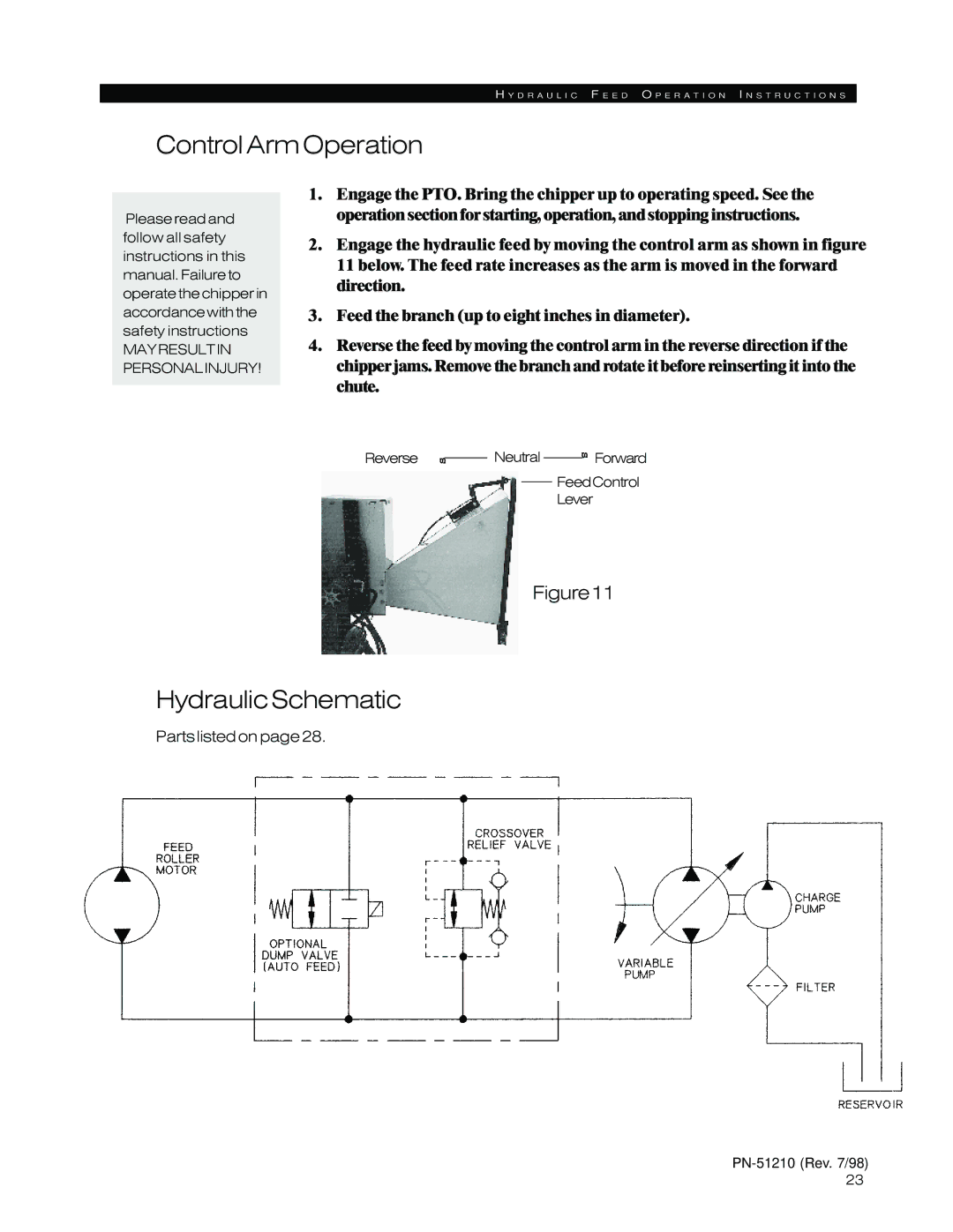 Woods Equipment 8100, 8000 manual ControlArmOperation, HydraulicSchematic 