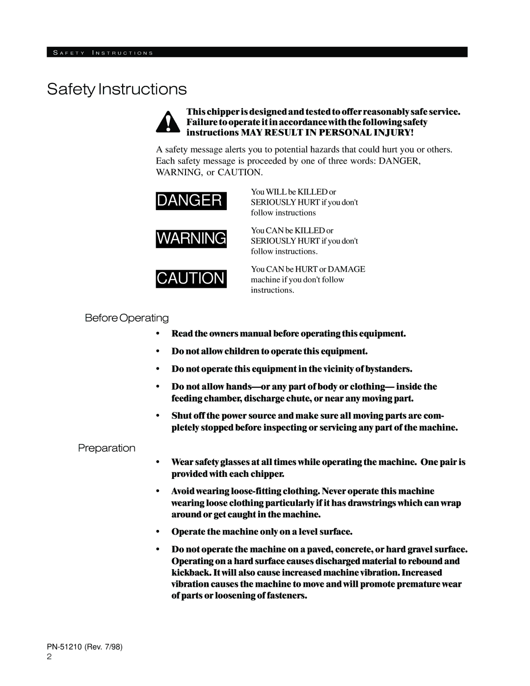 Woods Equipment 8000, 8100 manual Safety Instructions, BeforeOperating, Preparation 