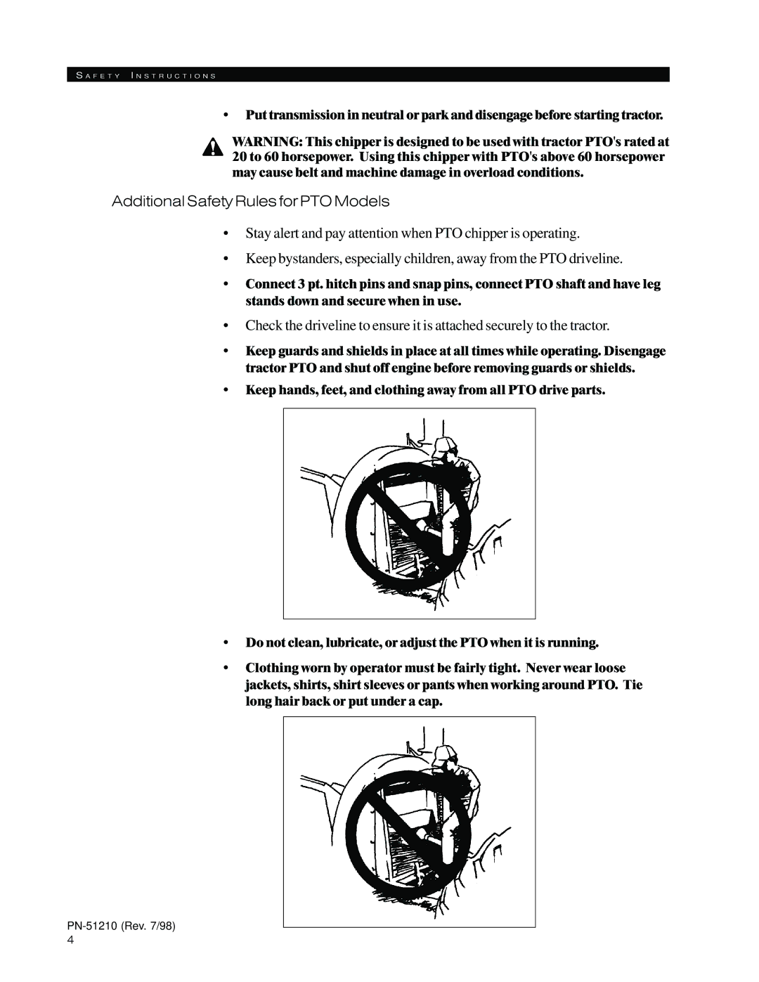 Woods Equipment 8000, 8100 manual Additional Safety Rules for PTO Models 