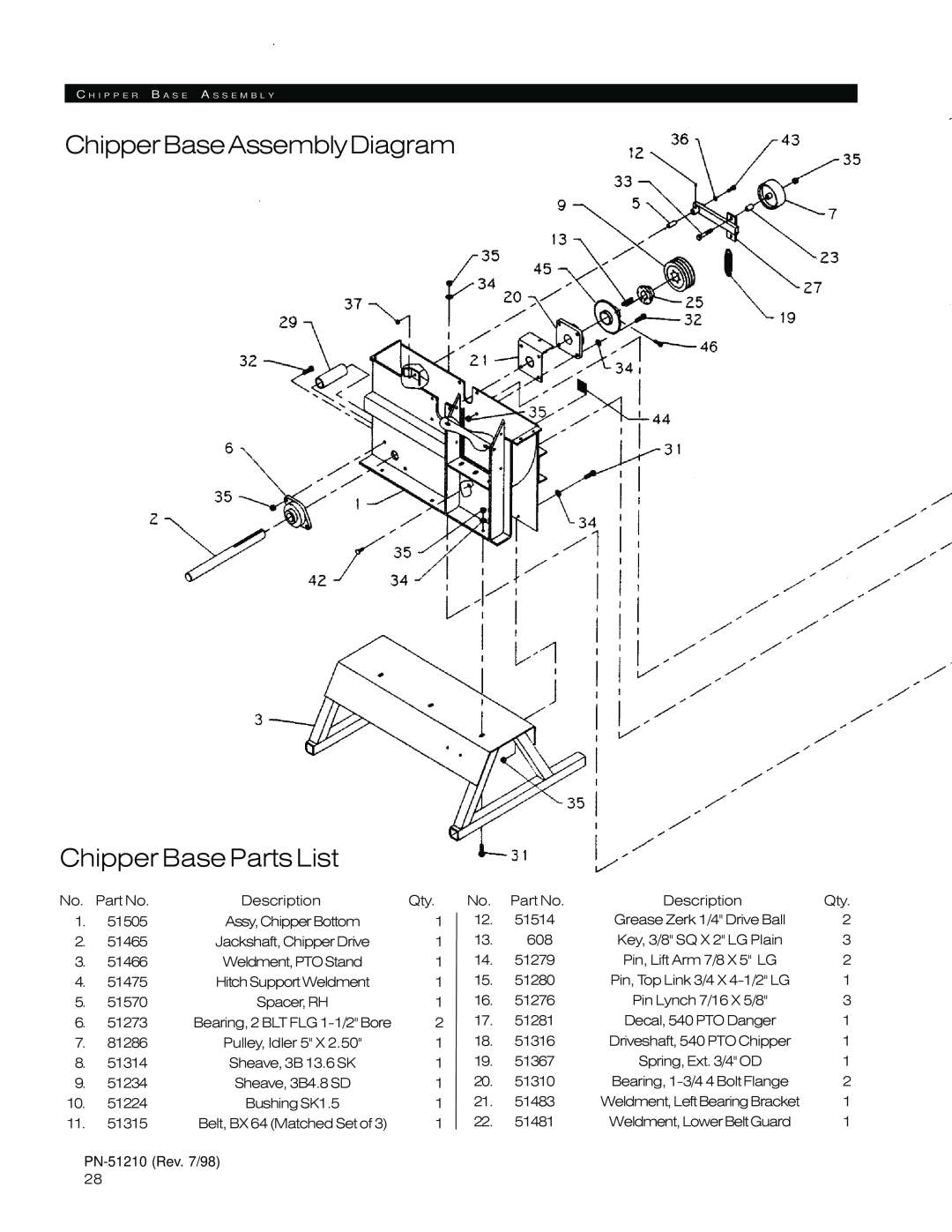 Woods Equipment 8000, 8100 ChipperBaseAssemblyDiagram Chipper Base Parts List, Spacer, RH, Bearing, 2 BLT FLG 1-1/2 Bore 