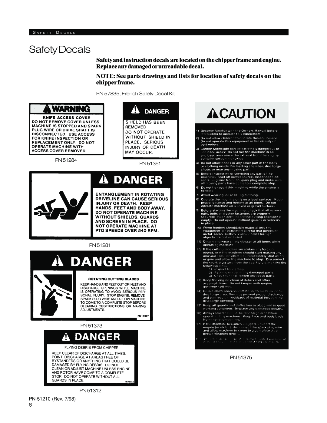 Woods Equipment 8000, 8100 manual SafetyDecals 