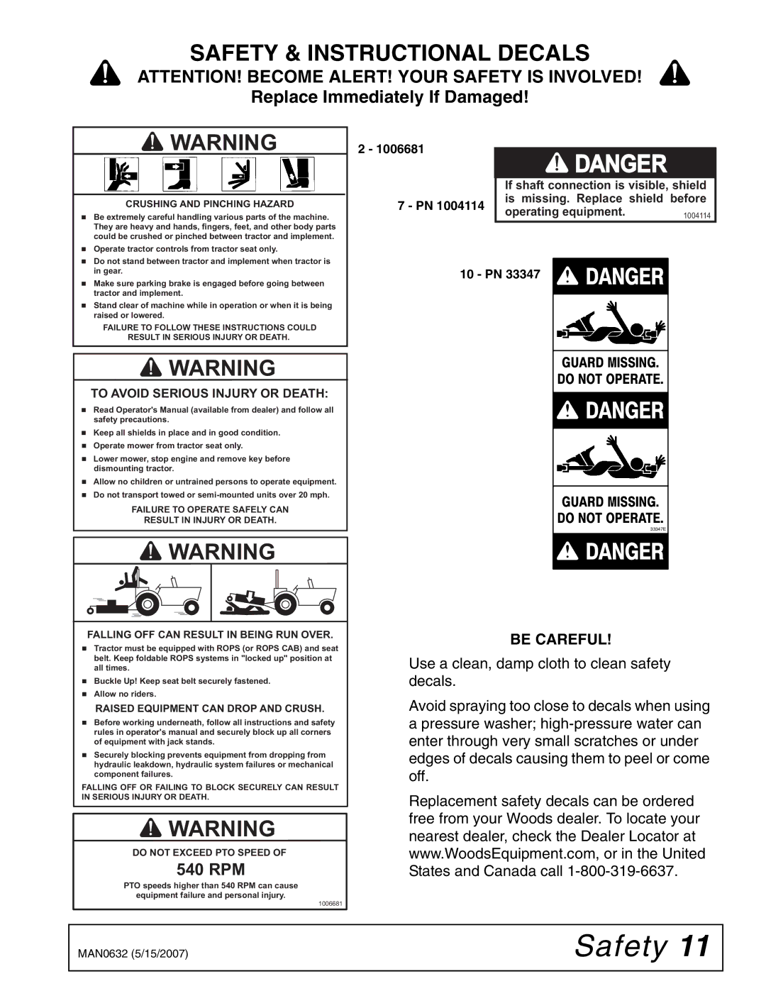 Woods Equipment BB72X, BB48X, BB84X, BB60X manual Be Careful, Crushing and Pinching Hazard 