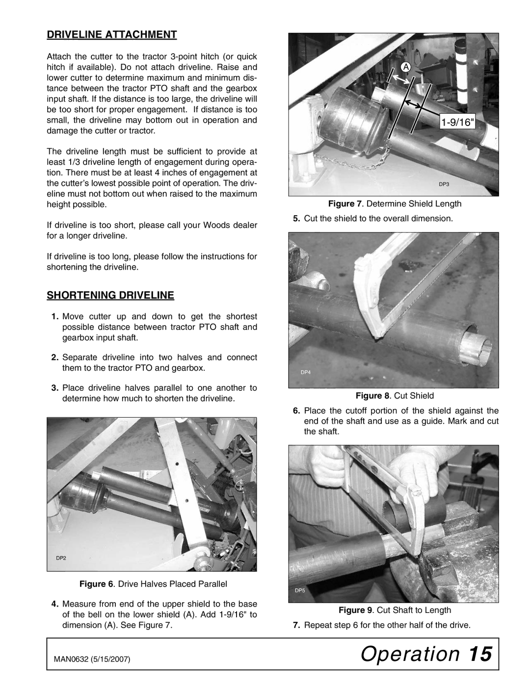 Woods Equipment BB72X, BB48X, BB84X, BB60X manual Driveline Attachment, Shortening Driveline 