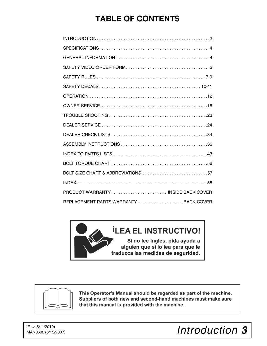 Woods Equipment BB72X, BB48X, BB84X, BB60X manual Table of Contents 