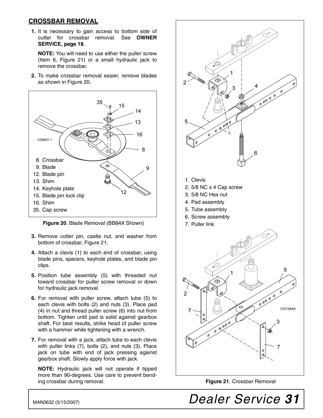 Woods Equipment BB72X, BB48X, BB84X, BB60X manual Crossbar Removal 