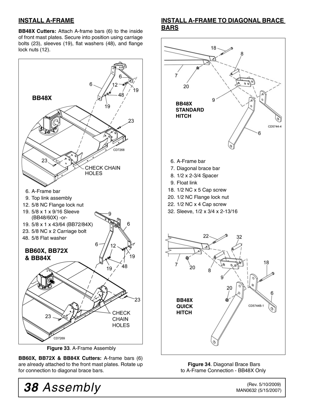 Woods Equipment manual BB48X, BB60X, BB72X & BB84X, Install A-FRAME to Diagonal Brace Bars 