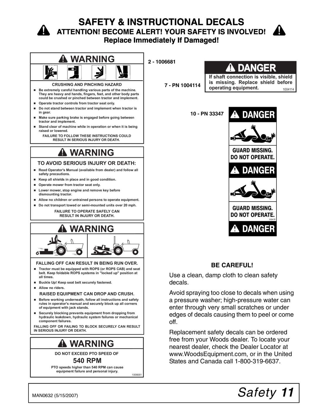 Woods Equipment BB72X Danger, 33347E, Safety & Instructional Decals, Attention! Become Alert! Your Safety Is Involved 