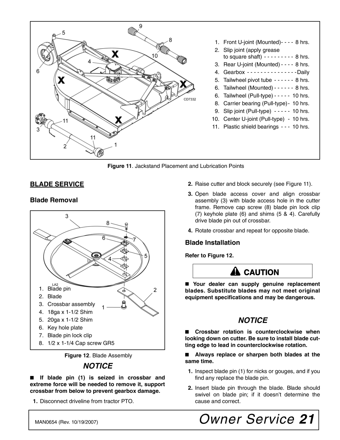 Woods Equipment BB600X, BB840XP, BB720X manual Blade Service, Blade Removal, Blade Installation 