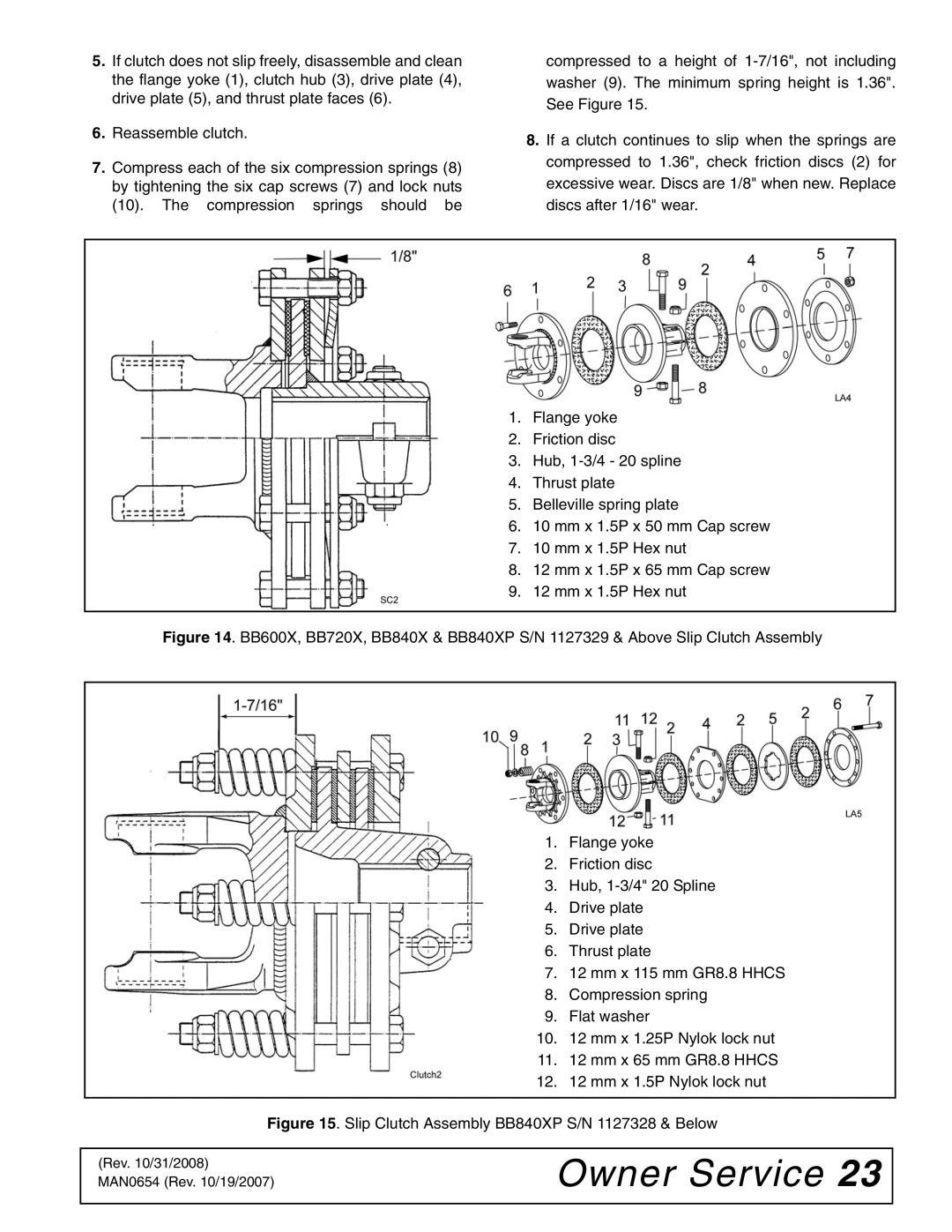 Woods Equipment BB720X, BB600X manual Slip Clutch Assembly BB840XP S/N 1127328 & Below 