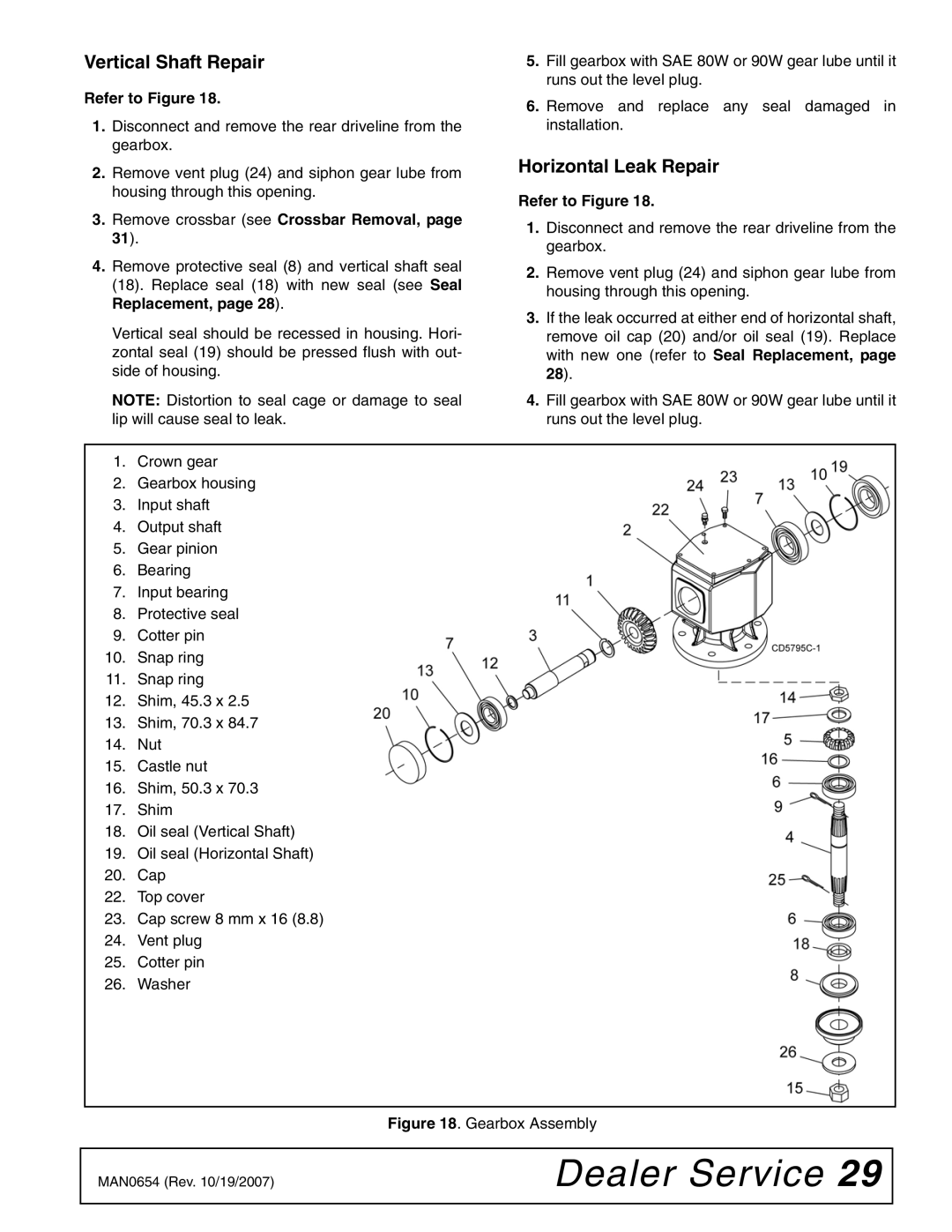 Woods Equipment BB600X, BB840XP, BB720X manual Vertical Shaft Repair, Horizontal Leak Repair 