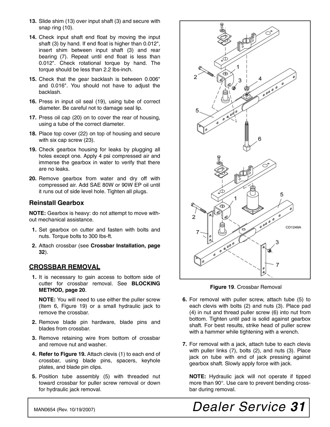 Woods Equipment BB720X, BB600X, BB840XP manual Reinstall Gearbox, Crossbar Removal 