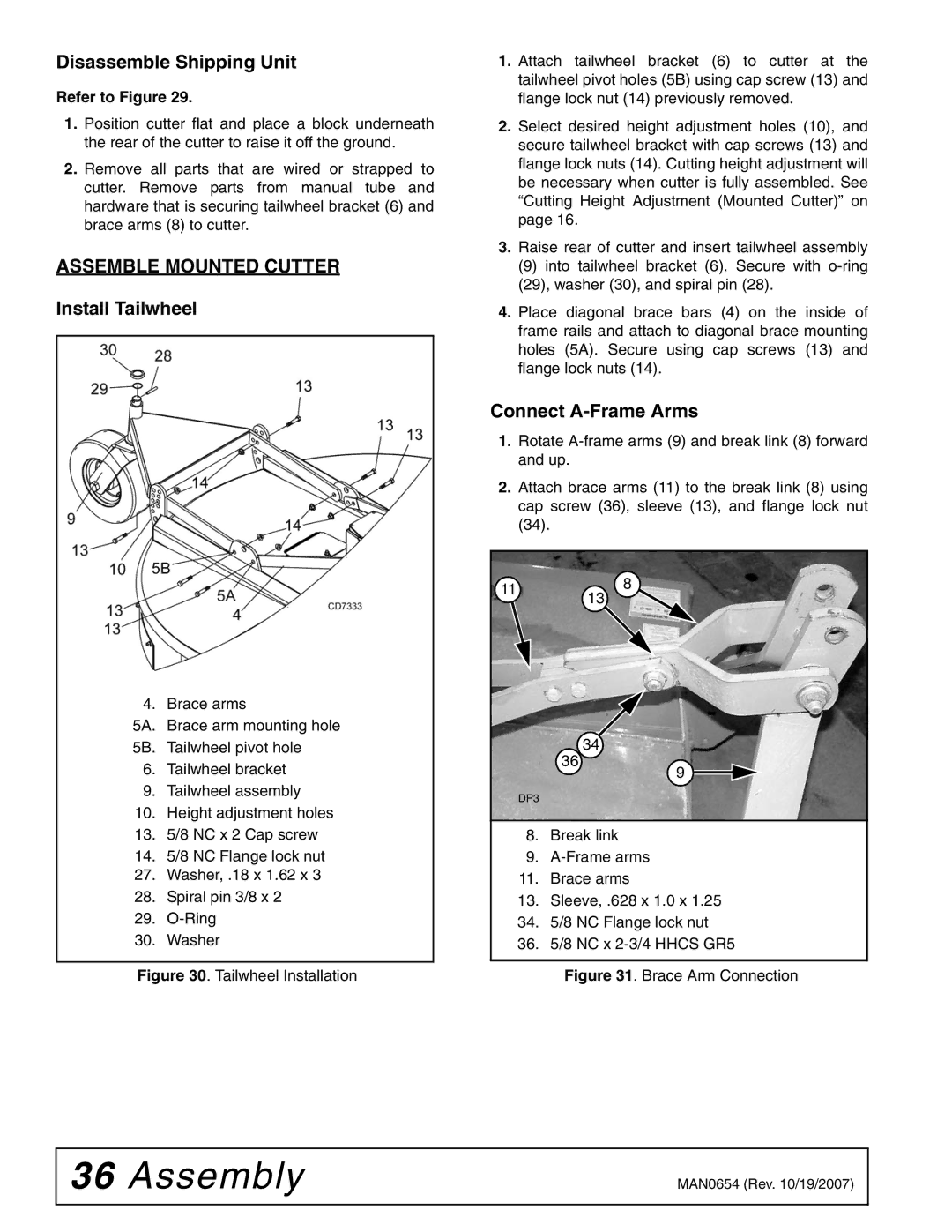 Woods Equipment BB600X, BB840X Disassemble Shipping Unit, Assemble Mounted Cutter, Install Tailwheel, Connect A-Frame Arms 