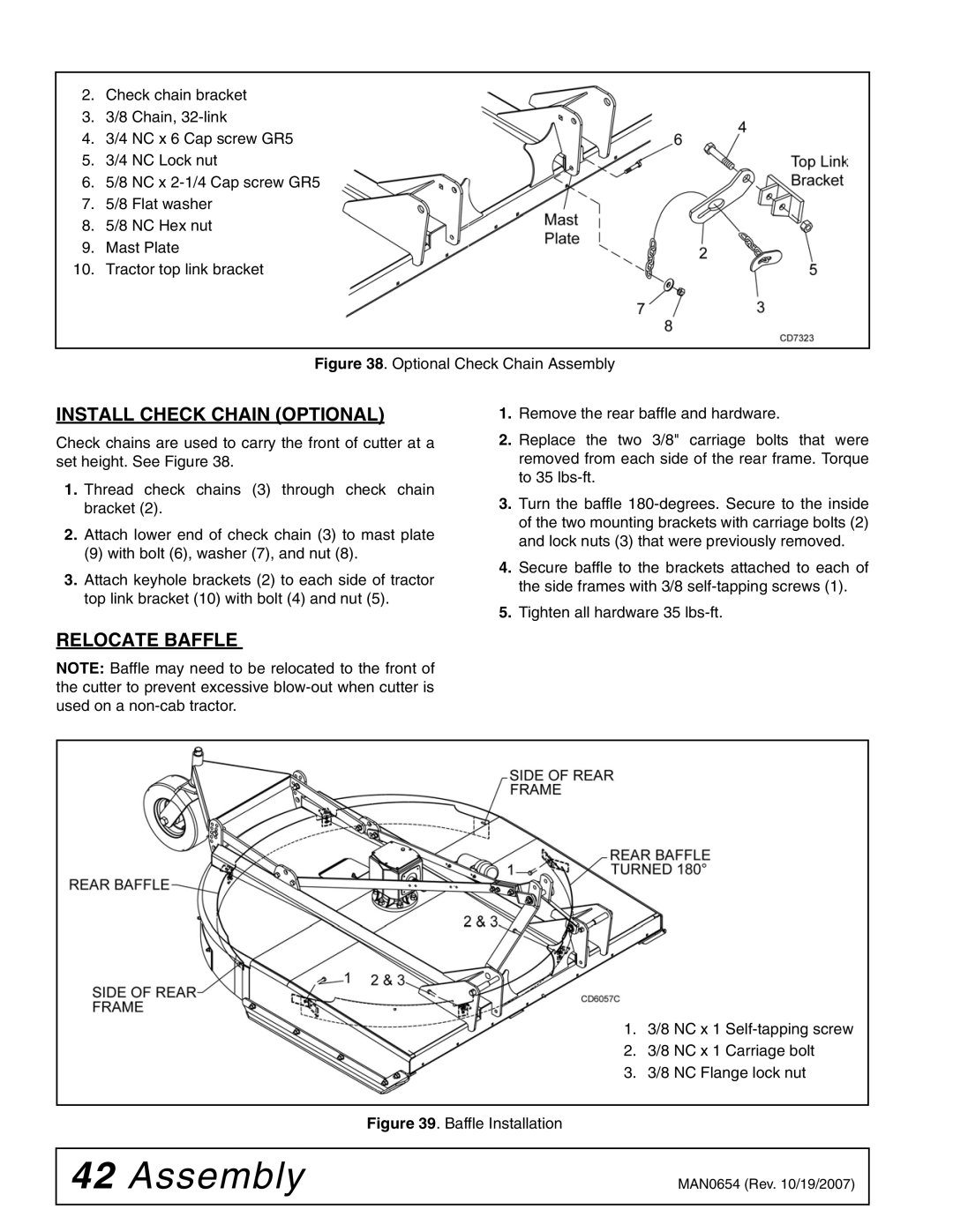 Woods Equipment BB840XP, BB600X, BB720X manual Install Check Chain Optional, Relocate Baffle 