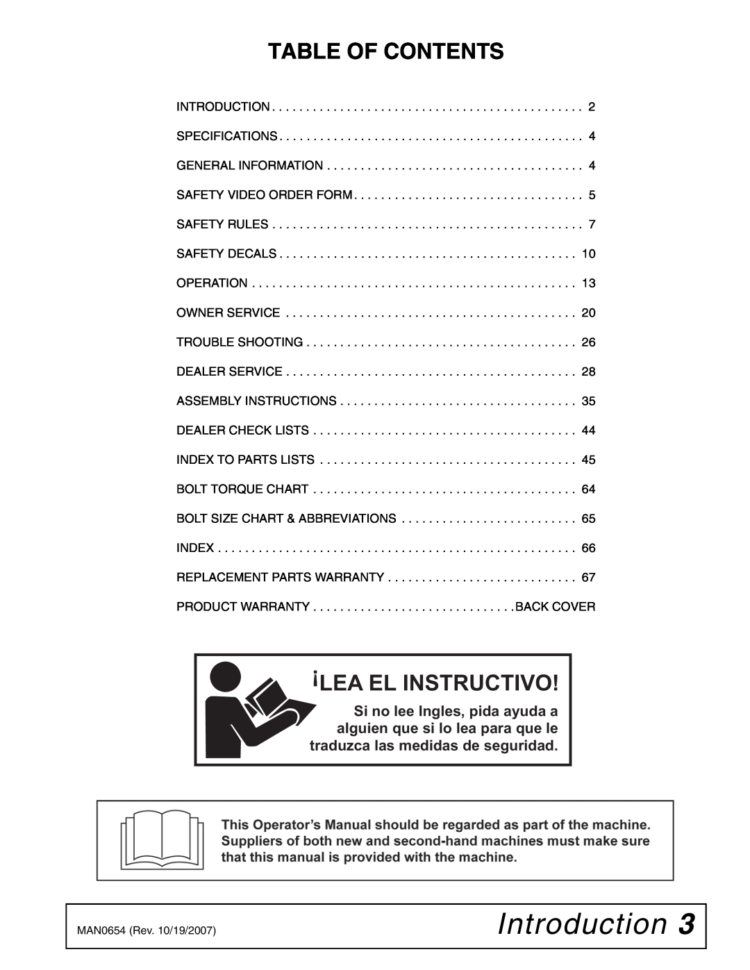 Woods Equipment BB720X, BB600X, BB840XP manual Introduction, Table Of Contents, Lea El Instructivo 